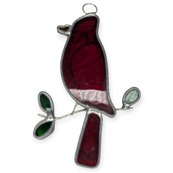 Red Stained Leaded Glass Cardinal Bird Suncatcher - Picture 5 of 8